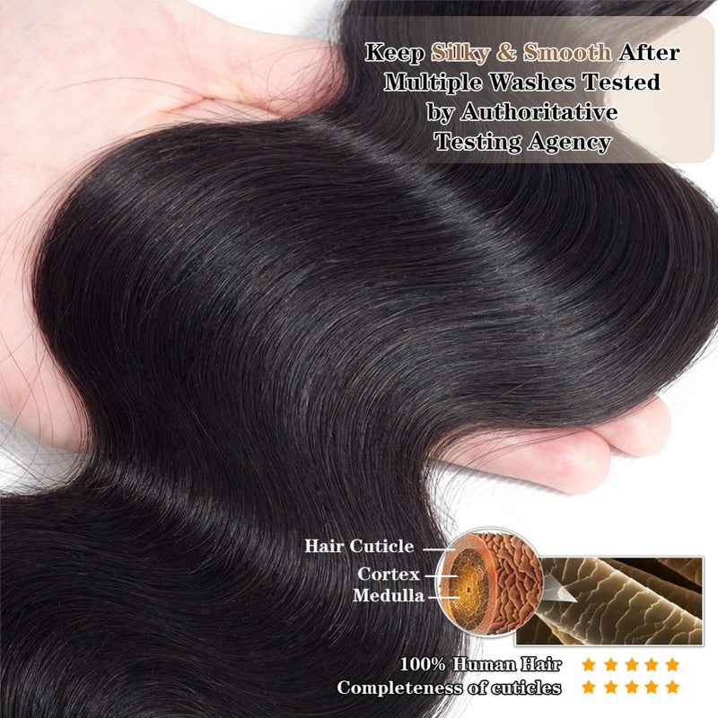 ROYAL IMPRESSION 16A Brazilian Virgin Hair Body Wave 3 Bundles 16" 18" 20" 300g Virgin Brazilian Remy Body Wave Human Hair Bundles 100% Unprocessed Brazilian Virgin Remy Human Hair Bundles Natural Color - Image 5